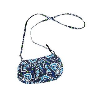 VERA BRADLEY "Ink Blue" Zip Top 100% Cotton Crossbody Shoulder Bag Purse Green